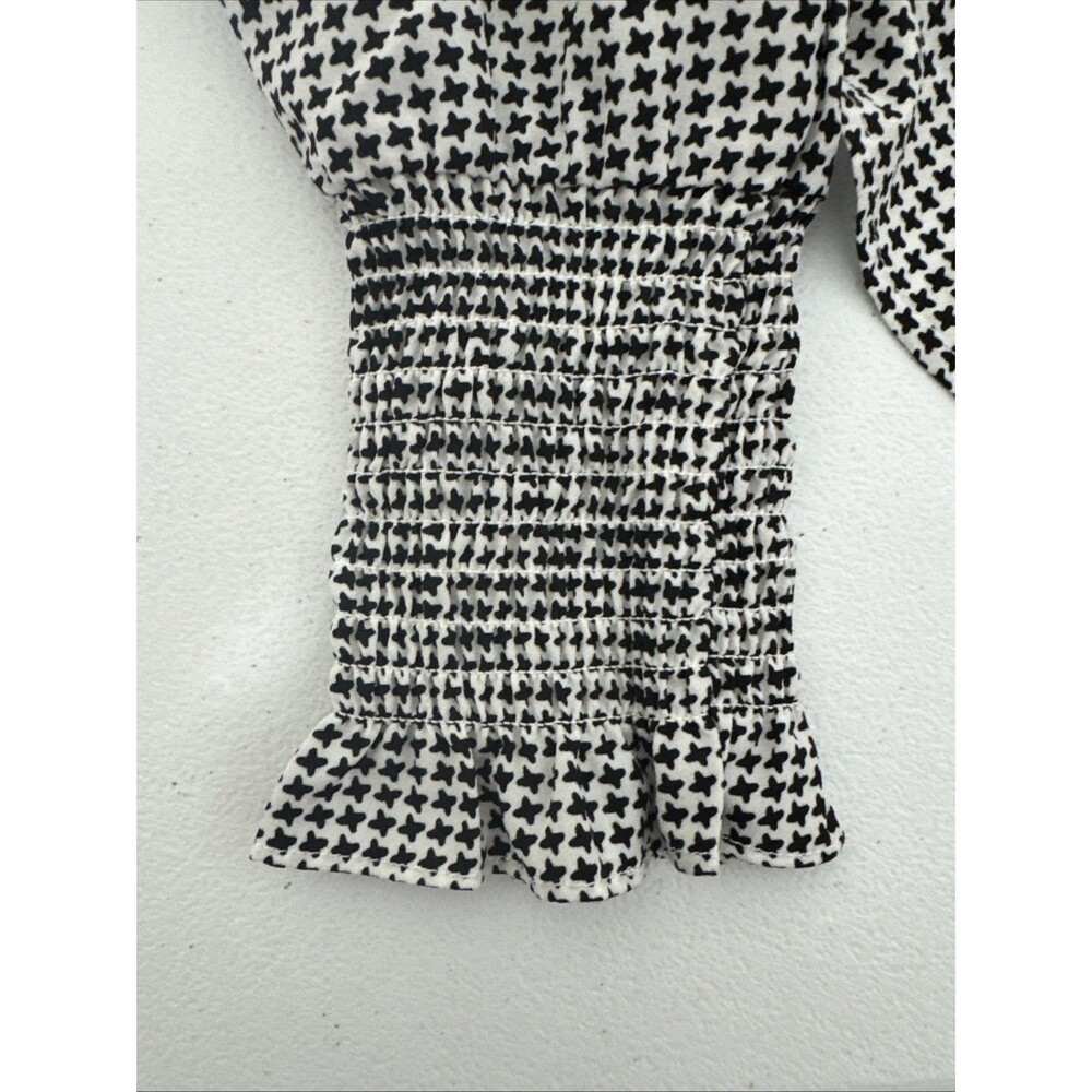 Carolina Belle Montreal Womens Sz S  Houndstooth Pleated Ruffle Chiffon Top - Picture 14 of 15